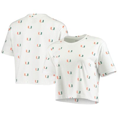 BOXERCRAFT Women's White Miami Hurricanes Cropped Allover Print T-Shirt