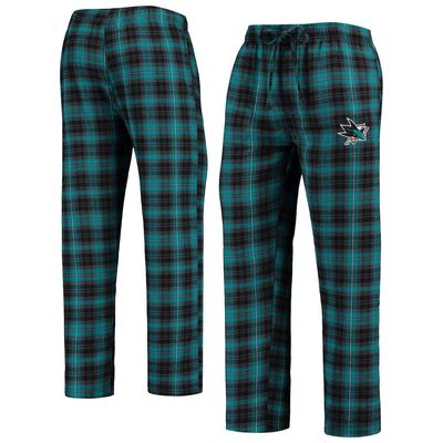 Men's Concepts Sport Black/Teal San Jose Sharks Takeaway Plaid Flannel Pants