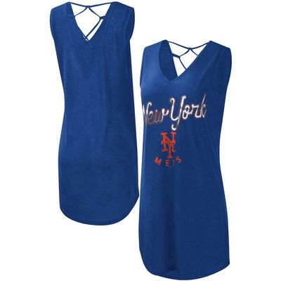 Women's G-III 4Her by Carl Banks Royal New York Mets Game Time Slub Beach V-Neck Cover-Up Dress