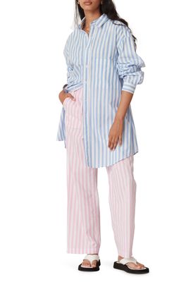 BLANCA Fabienne Oversize Stripe Cotton Shirt in Blue White Stripe