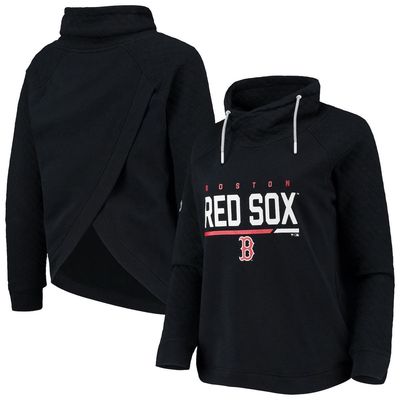 Women's Levelwear Black Boston Red Sox Vega Funnel Neck Raglan Pullover Sweatshirt