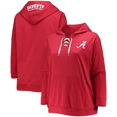 PROFILE Women's Crimson Alabama Crimson Tide Plus Size Wordmark V-Neck Lace-Up Pullover Hoodie