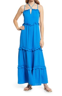BTFL-life Tiered Ruffle Cotton Maxi Dress in Royal Blue
