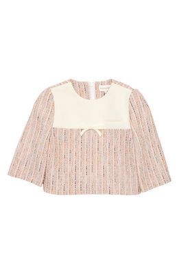 Shushu/Tong Patchwork Cotton Blend Tweed Top in Pink/White