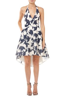 HALSTON Heritage Abstract Floral Cocktail Dress in Chalk/navy Floral