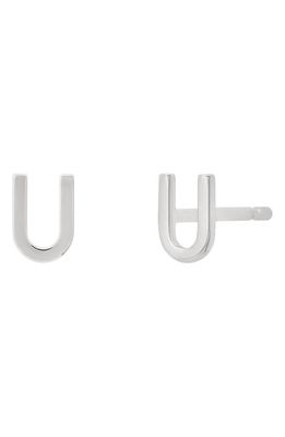 BYCHARI Small Initial Stud Earrings in 14K White Gold-U