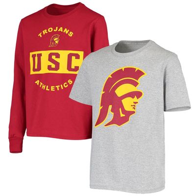 289C APPAREL Youth Heathered Gray/Cardinal USC Trojans Goal Line Stated 3-in-1 T-Shirt Set in Heather Gray