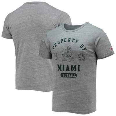Men's League Collegiate Wear Heathered Gray Miami Hurricanes Hail Mary Football Victory Falls Tri-Blend T-Shirt in Heather Gray