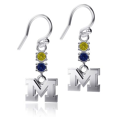 Women's Dayna Designs Michigan Wolverines Dangle Crystal Earrings in Silver