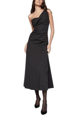 Bardot Athena Drape One-Shoulder Midi Dress in Black