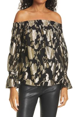 Milly Metallic Off the Shoulder Top in Black/Gold