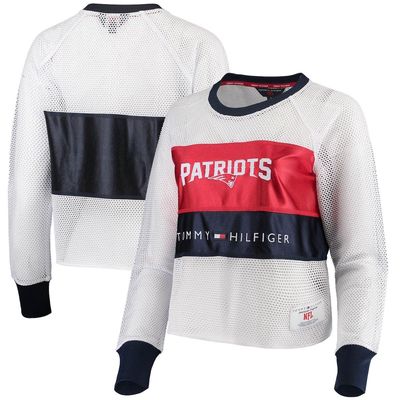 Women's Tommy Hilfiger White/Red New England Patriots Mesh Raglan Long Sleeve T-Shirt