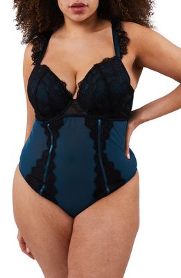 Playful Promises Lace & Mesh Underwire Teddy in Teal
