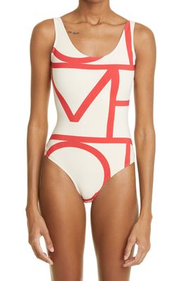 Toteme Logo One-Piece Swimsuit in Cava/Red