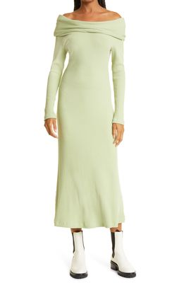 Mara Hoffman Emery Off the Shoulder Long Sleeve Dress in Light Green