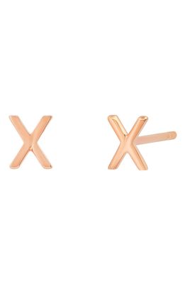 BYCHARI Small Initial Stud Earrings in 14K Rose Gold-X