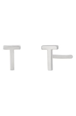 BYCHARI Small Initial Stud Earrings in 14K White Gold-T