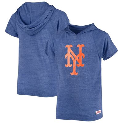 Youth Stitches Heathered Royal New York Mets Raglan Short Sleeve Pullover Hoodie in Heather Royal