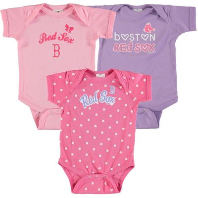 Girls Infant Soft as a Grape Pink/Purple Boston Red Sox 3-Pack Rookie Bodysuit Set