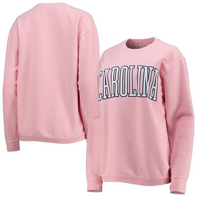 Women's Pressbox Pink North Carolina Tar Heels Southlawn Resort Corduroy Pullover Sweatshirt