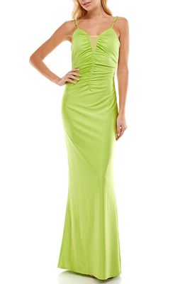 Jump Apparel Shirred Satin Gown in Lime