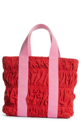 Molly Goddard Small Kobe Shirred Canvas Tote in Red/Pink