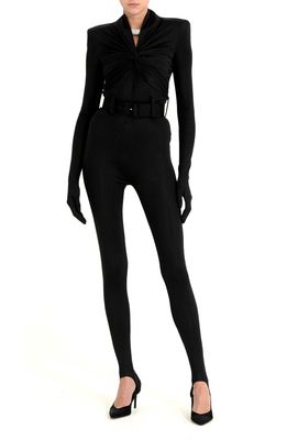 Richard Quinn Twist Front Body-Con Stirrup Jumpsuit in Black
