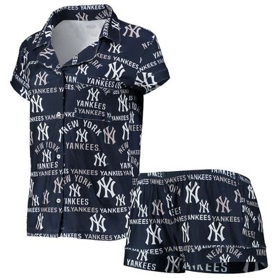 Women's Concepts Sport Navy New York Yankees Flagship Allover Print Top & Shorts Sleep Set