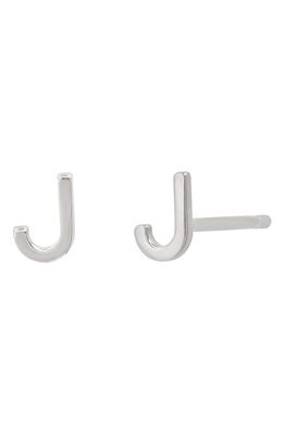 BYCHARI Small Initial Stud Earrings in 14K White Gold-J