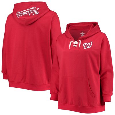 PROFILE Women's Red Washington Nationals Plus Size Lace-Up V-Neck Pullover Hoodie