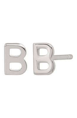 BYCHARI Small Initial Stud Earrings in 14K White Gold-B