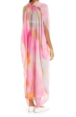 Rodebjer Agave Waterfloral Silk Chiffon Caftan in Peony