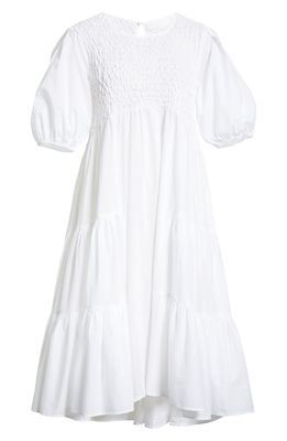 Merlette Vallarta Smocked Cotton Tiered Dress in White