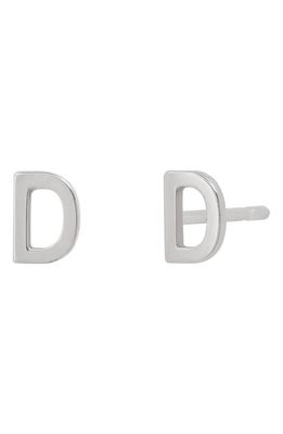 BYCHARI Small Initial Stud Earrings in 14K White Gold-D