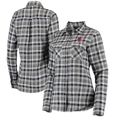 Women's Antigua Navy/Gray St. Louis City SC Ease Flannel Long Sleeve Button-Up Shirt
