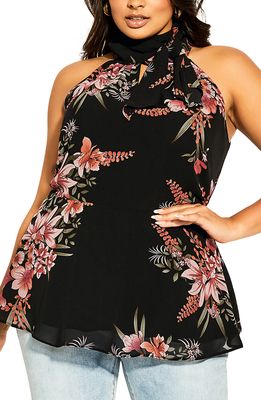 City Chic Floral Tie Neck Sleeveless Peplum Top in Gypsy Floral