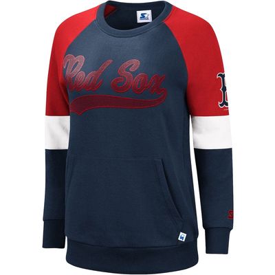 Women's Starter Navy/Red Boston Red Sox Playmaker Raglan Pullover Sweatshirt