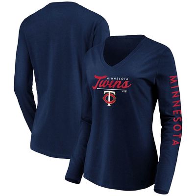 Women's Fanatics Branded Navy Minnesota Twins Core High Class Long Sleeve V-Neck T-Shirt