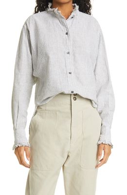 Isabel Marant Etoile Saoli Stripe Cotton & Linen Button-Up Shirt in Grey