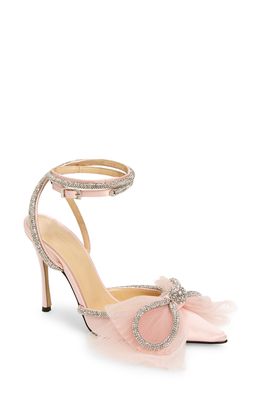 Mach & Mach Double Crystal & Tulle Bow Satin Pump in Powder Pink