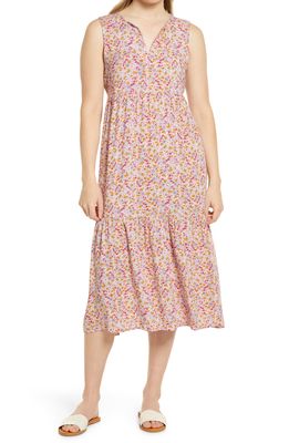 beachlunchlounge Ireana Tiered Ruffle Midi Dress in Pink Blossoms