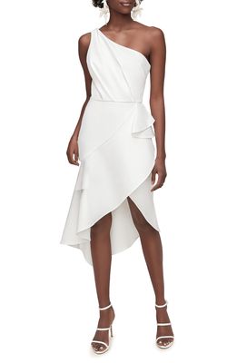 Anne Barge J'adore One-Shoulder Crepe Cocktail Dress in Silk White