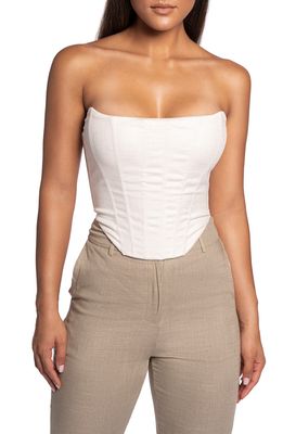 JLUXLABEL Strapless Cotton & Linen Corset Top in Ivory