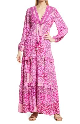 BTFL-life Floral Print Tiered Maxi Dress in Pink Multi