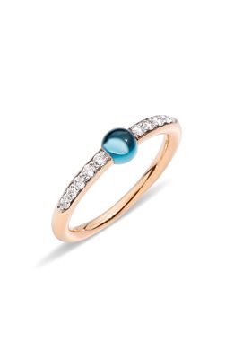 Pomellato M'ama non M'ama Stone & Diamond Stacking Ring in Rose Gold/Blue Topaz/Diamond