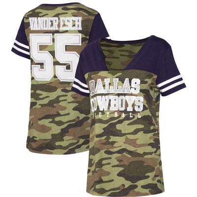 NFL Women's Leighton Vander Esch Camo/Navy Dallas Cowboys Simone Name & Number V-Neck Tri-Blend T-Shirt