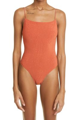 Toteme Smocked One-Piece Swimsuit in Burnt Orange