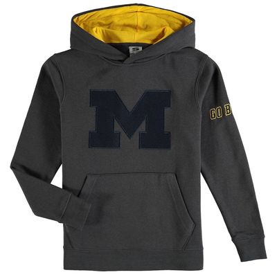 Youth Stadium Athletic Charcoal Michigan Wolverines Big Logo Pullover Hoodie