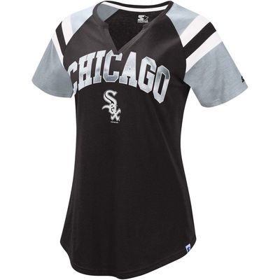 Women's Starter Black/Silver Chicago White Sox Game On Notch Neck Raglan T-Shirt