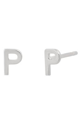 BYCHARI Small Initial Stud Earrings in 14K White Gold-P